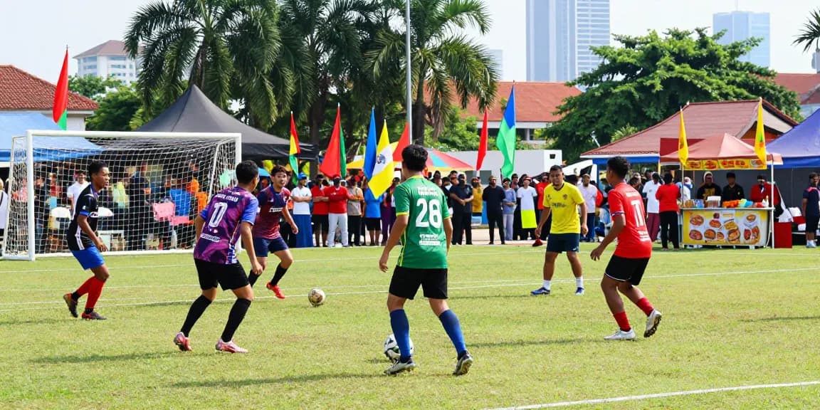 Engaging community football match promoting Football Betting Malaysia in vibrant Malaysian atmosphere.