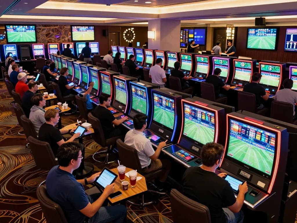 Engaging keo nha cai betting moment in a vibrant sports betting area of a modern casino