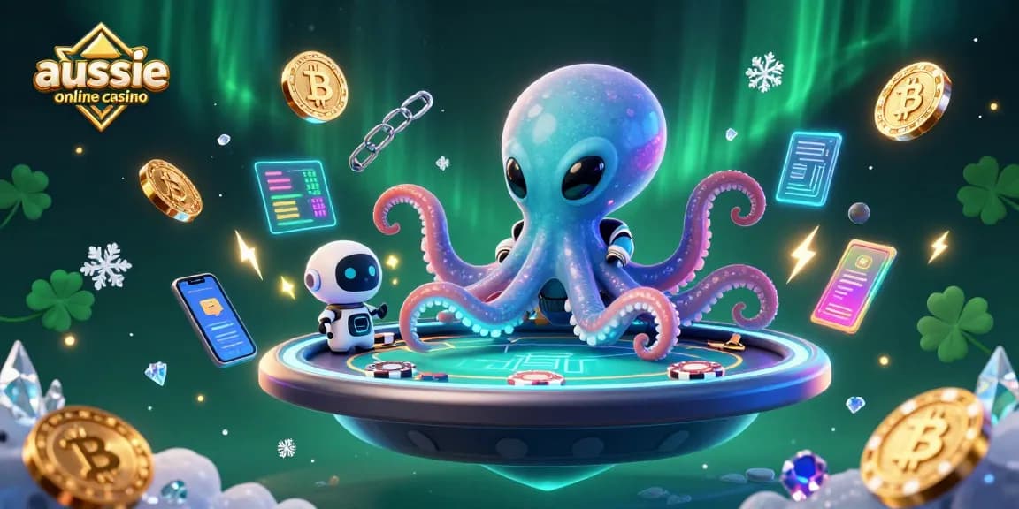 Engage in thrilling action at aussie online casino with alien octopus at a holographic poker table.