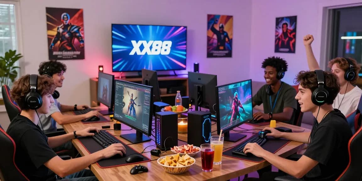 Engaged gamers enjoying an exciting session at XX88, showcasing modern gaming gear and vibrant atmosphere.