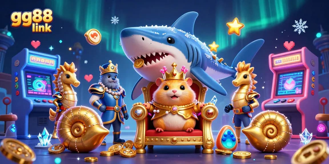 Win big with gg88 link as a fierce golden hamster king oversees a vibrant casino scene.