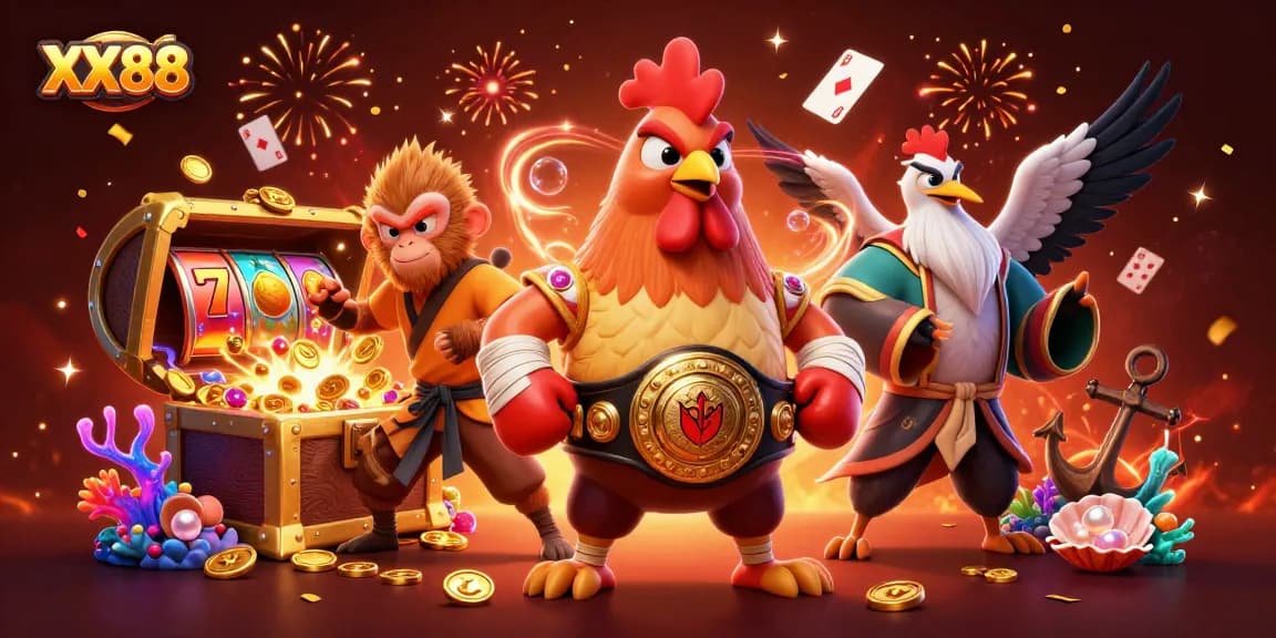 Engage with XX88's thrilling casino element showcasing vibrant slots and heroic characters.