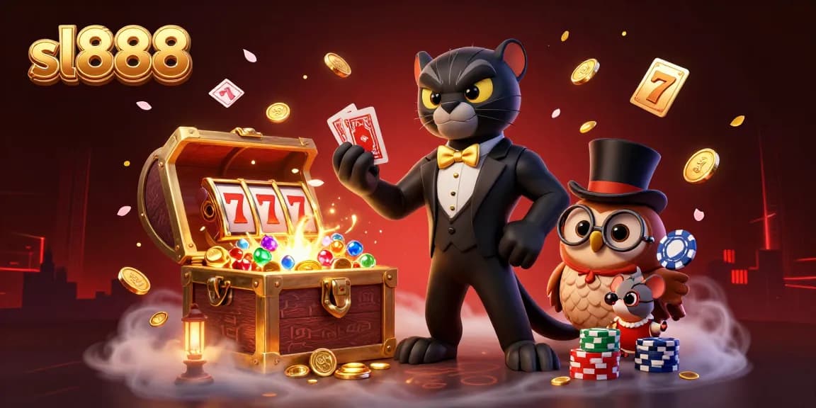 Experience the thrill of sl888 with an engaging 3D cartoon scene featuring a stylish panther and owl in action.