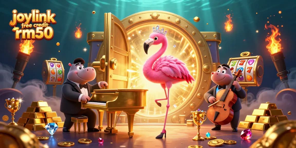 Win big with joylink free credit rm50 in this vibrant casino-themed illustration full of prizes.