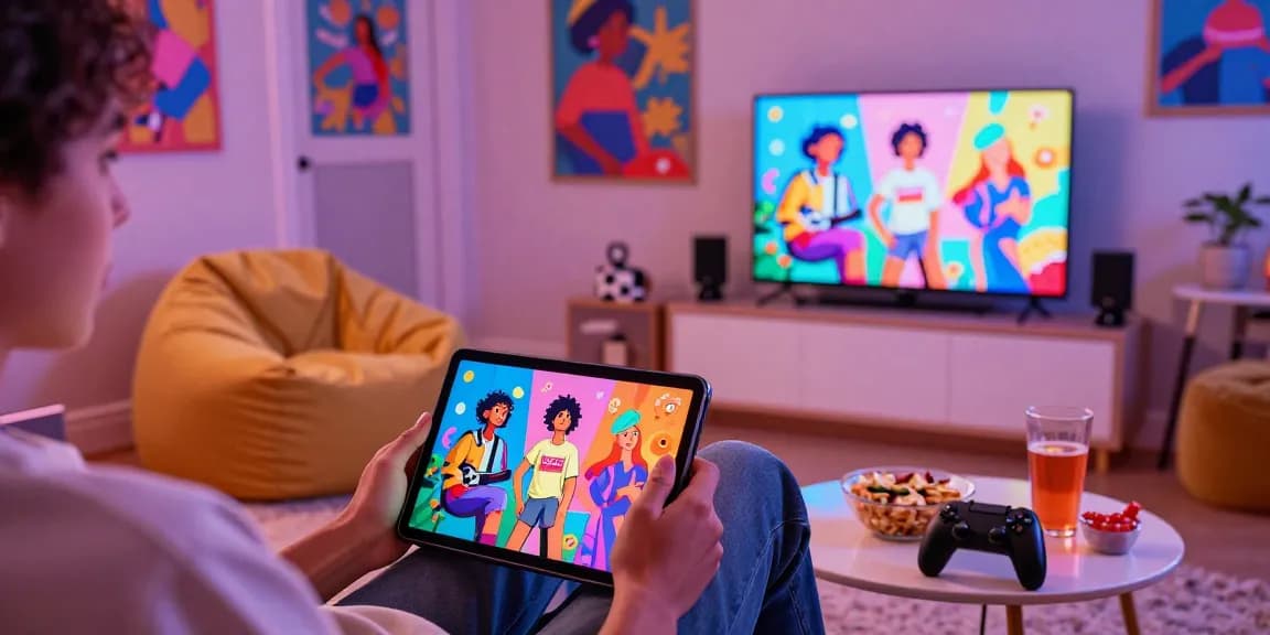 Person enjoying nsfw apk on tablet in cozy living room.