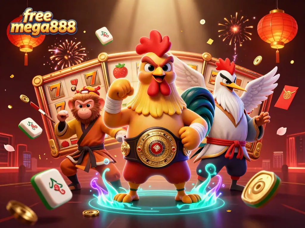 Engage in thrilling gameplay with free mega888 in an exciting, vibrant casino-themed scene.