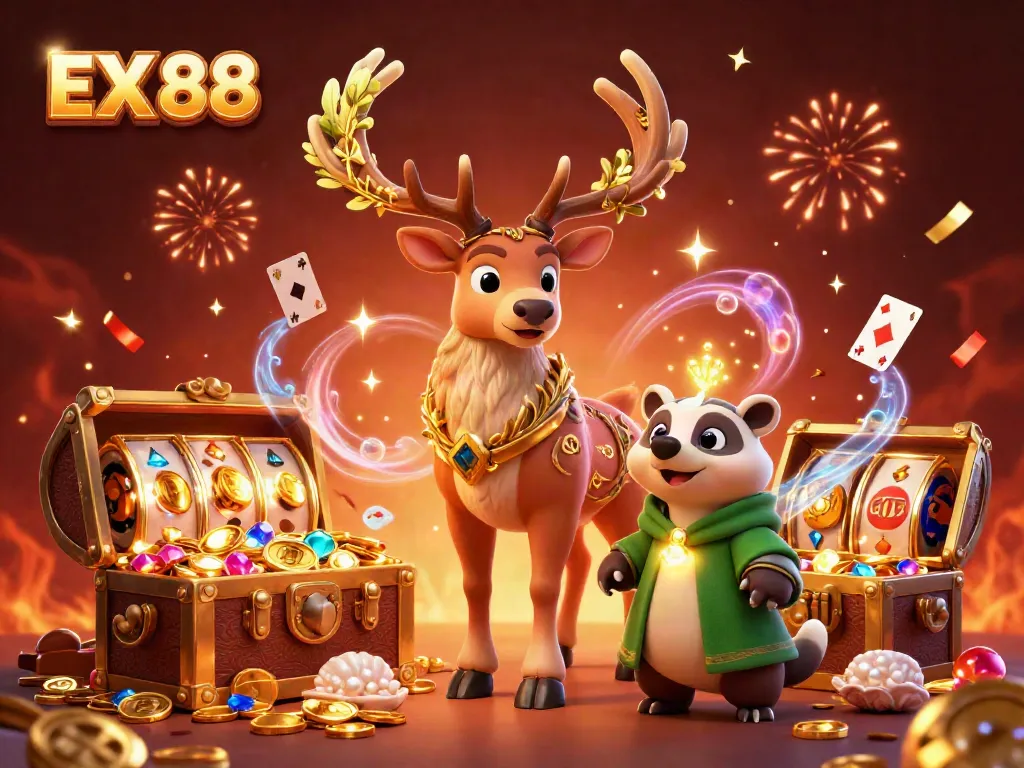 Experience the excitement of EX 88 with vibrant casino treasures and characters in action.