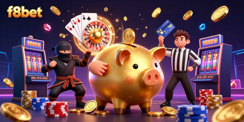 Engage in thrilling gameplay at f8bet with colorful casino elements and dynamic characters.