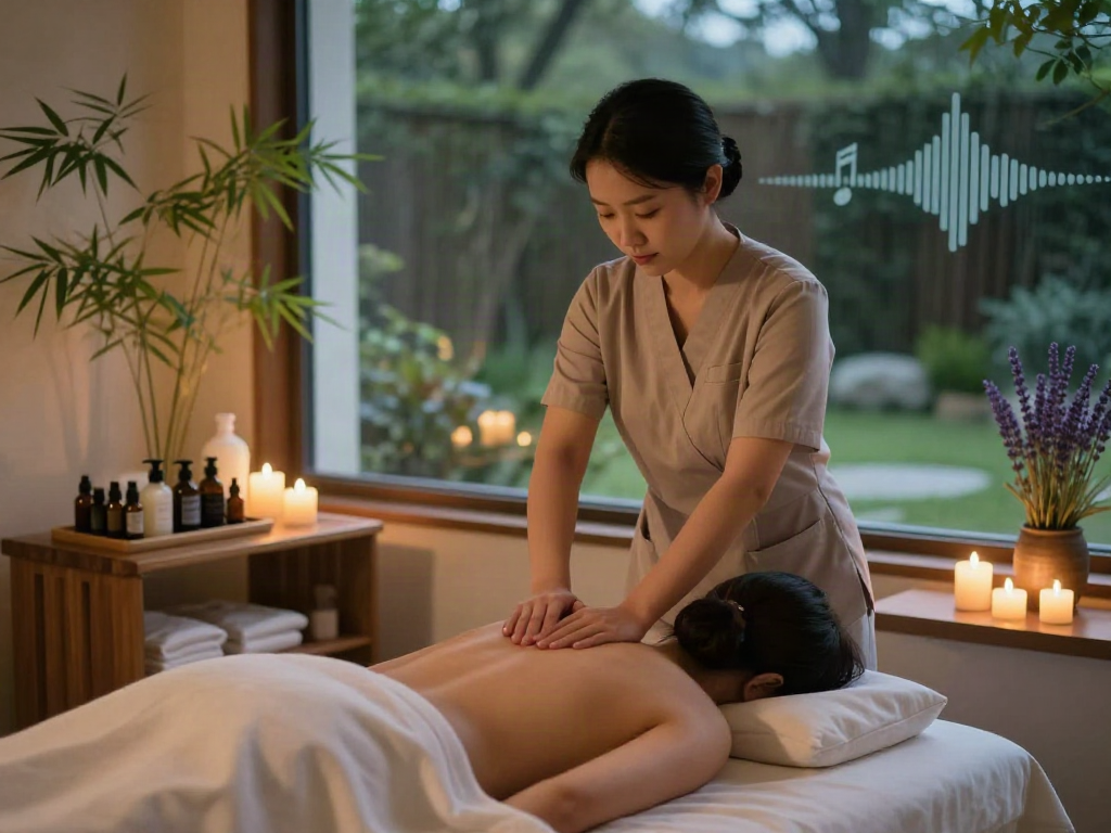 Relaxing massage therapy session showcasing 군포출장안마 in a tranquil wellness spa.