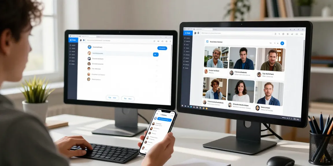 Telegram下载 interface with multiple devices showing seamless messaging and media sharing in a bright workspace.