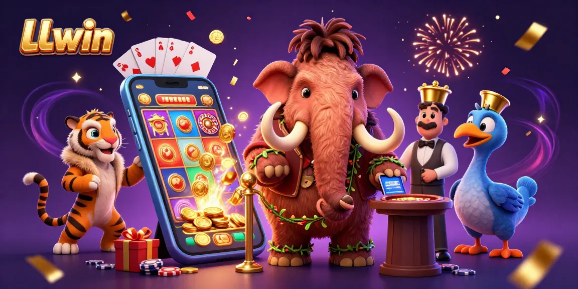 Experience gaming excitement at LLwin with a lively casino scene full of animated characters and vibrant elements.