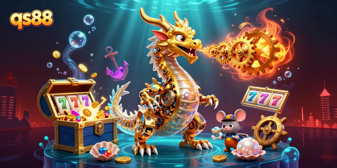 Engage with qs88 as the golden dragon unleashes a treasure of gold coins and gems in this dynamic casino scene.