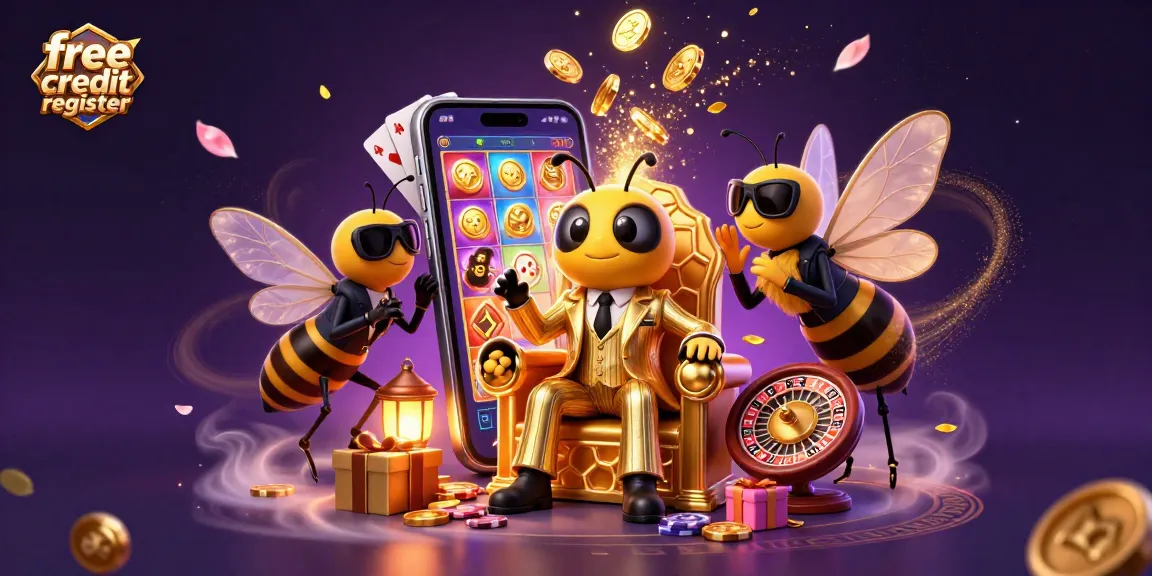 Engage with the free credit register for exciting casino bonuses and games in this vibrant 3D illustration.