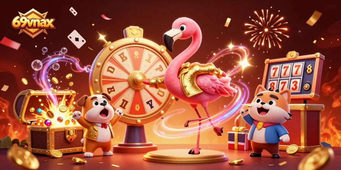 Spin the prize wheel at 69vnax for a chance to win big in this vibrant casino-themed illustration.