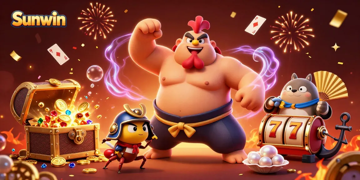 Experience the thrill of Sunwin with an epic showdown featuring a powerful sumo rooster and his samurai cricket opponent.